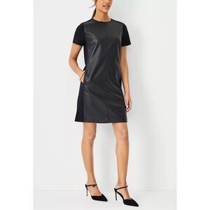 Ann Taylor Faux Leather Mixed Media Shift Dress, Med, NWT